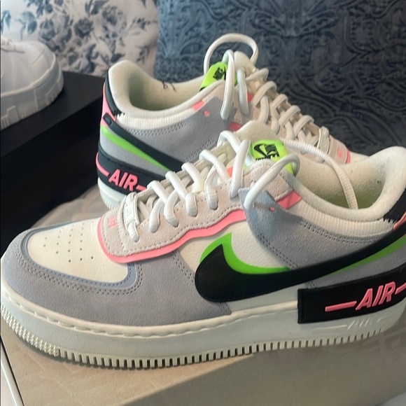 Nike Shoes - Nike Air Force 1 Low White Gray with Neon Pink & Lime Accents